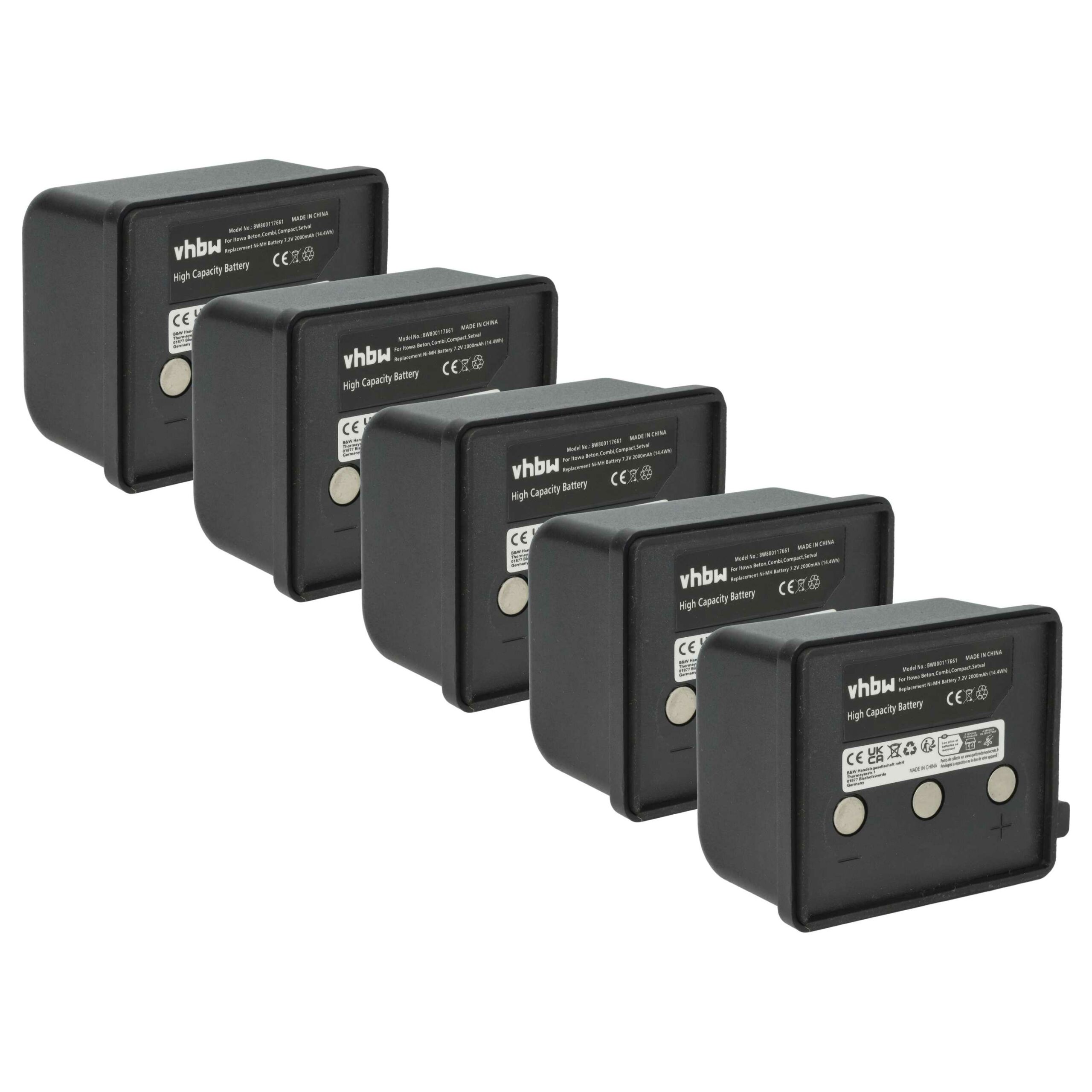 Bateria de Substituição vhbw 7,2V 2000 mAh NiMH para Comandos Itowa BT7223 - Pack de 5
