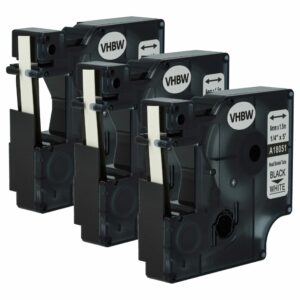 3x Fita de Etiquetas Compatível com Dymo 18051 - Preto em Branco, Tubo Termorretrátil, 6 mm