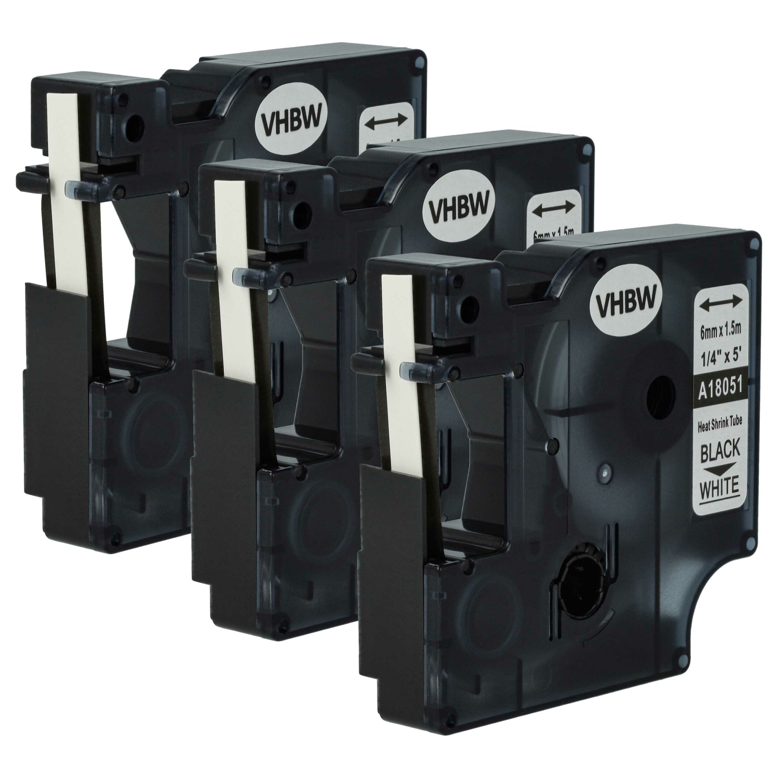 3x Fita de Etiquetas Compatível com Dymo 18051 - Preto em Branco, Tubo Termorretrátil, 6 mm