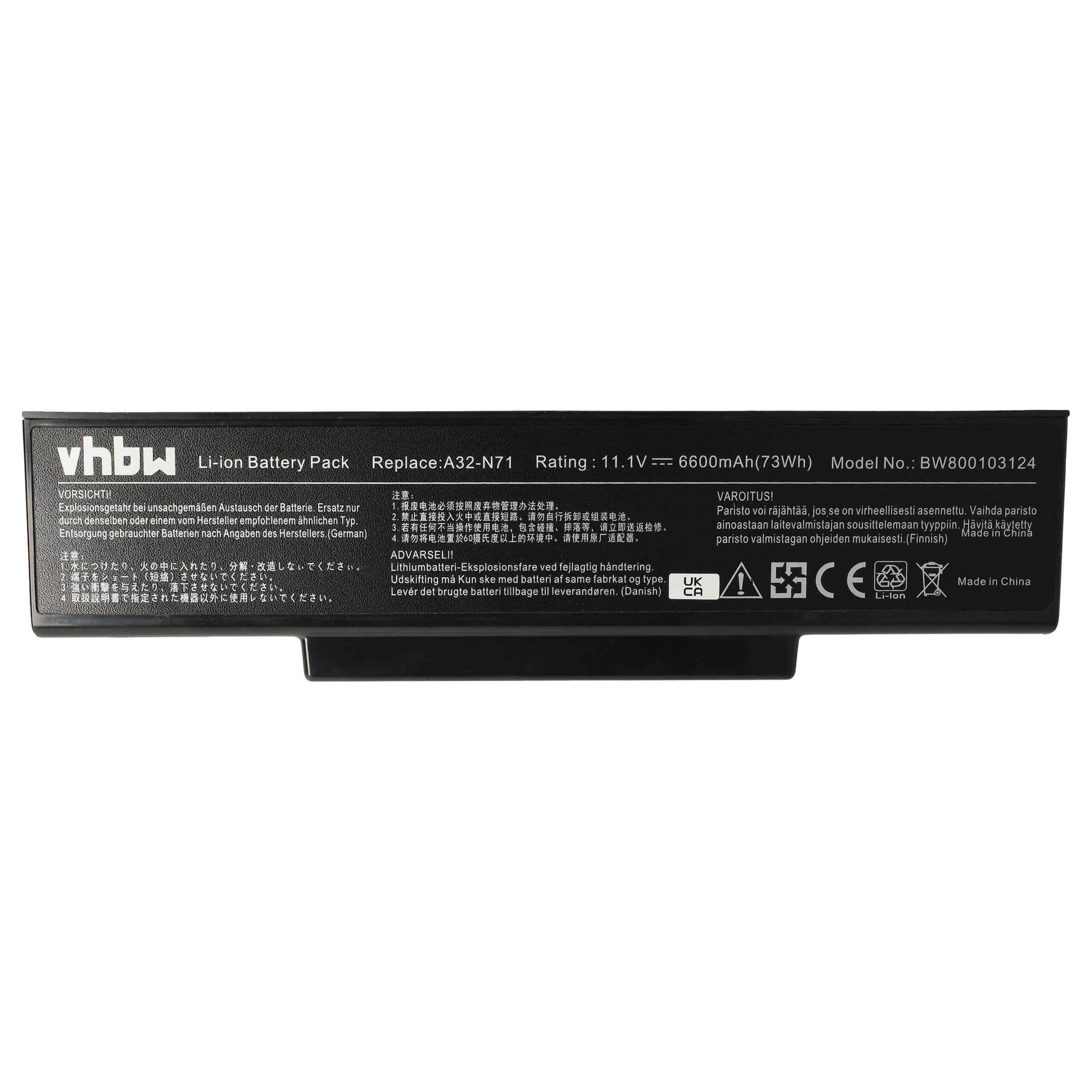 Bateria para Portátil Asus vhbw 70-NX01B1000Z, 70-NZY1B1000Z, 70-NXH1B1000Z - 6600 mAh 11.1 V Li-Ion - Image 3