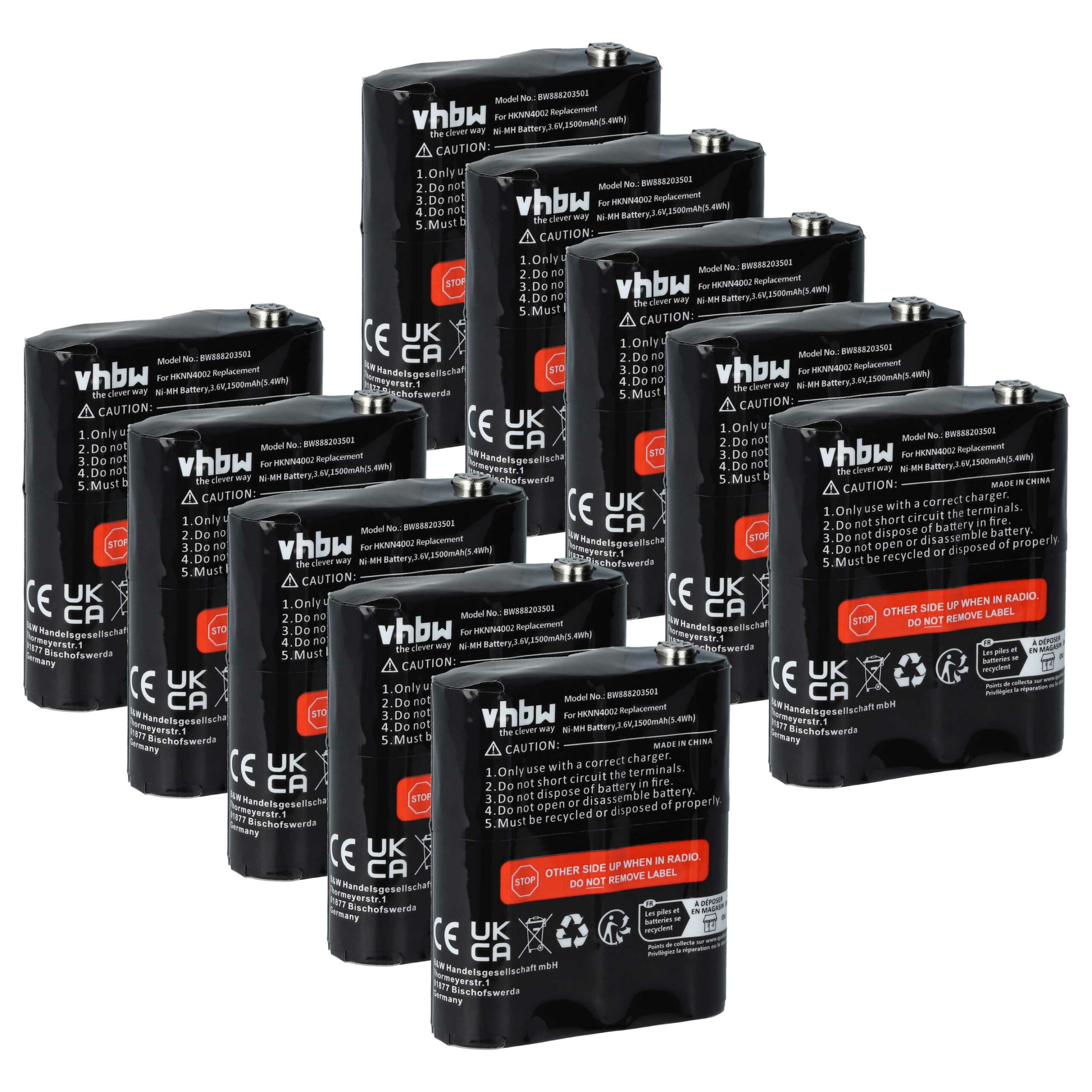 Bateria vhbw para Motorola 4002A - 10 unidades 1500 mAh 3.6V NiMH