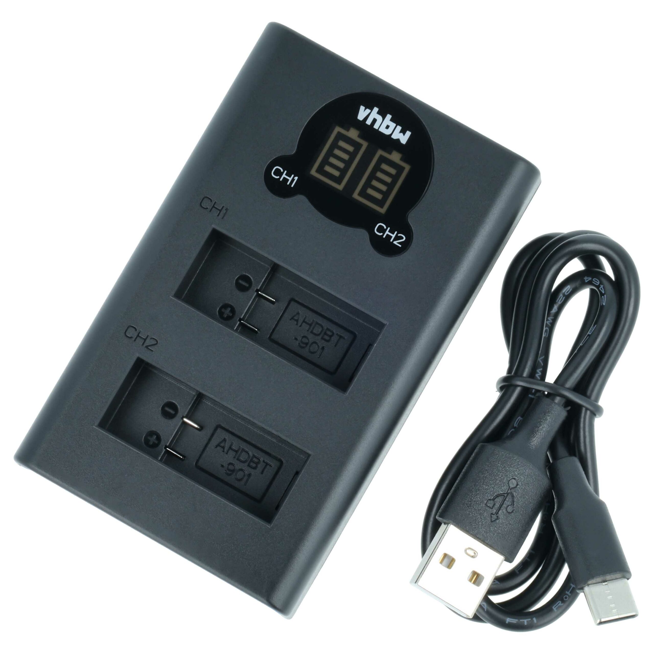 Carregador Duplo Micro-USB + USB-C para GoPro Hero 9, 10 com Cabo USB-C - vhbw