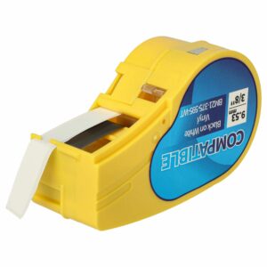 Fita de Etiquetas Compatível com Brady M21-375-595-WT - 9,35 mm Preto sobre Branco, Vinil