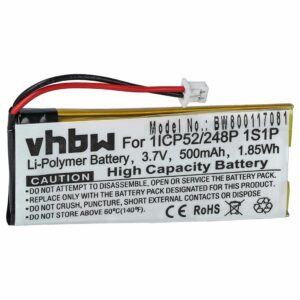 Bateria para Auriculares Wireless Sena 1ICP52/248P 1S1P - 500 mAh 3.7 V Li-Polymer vhbw