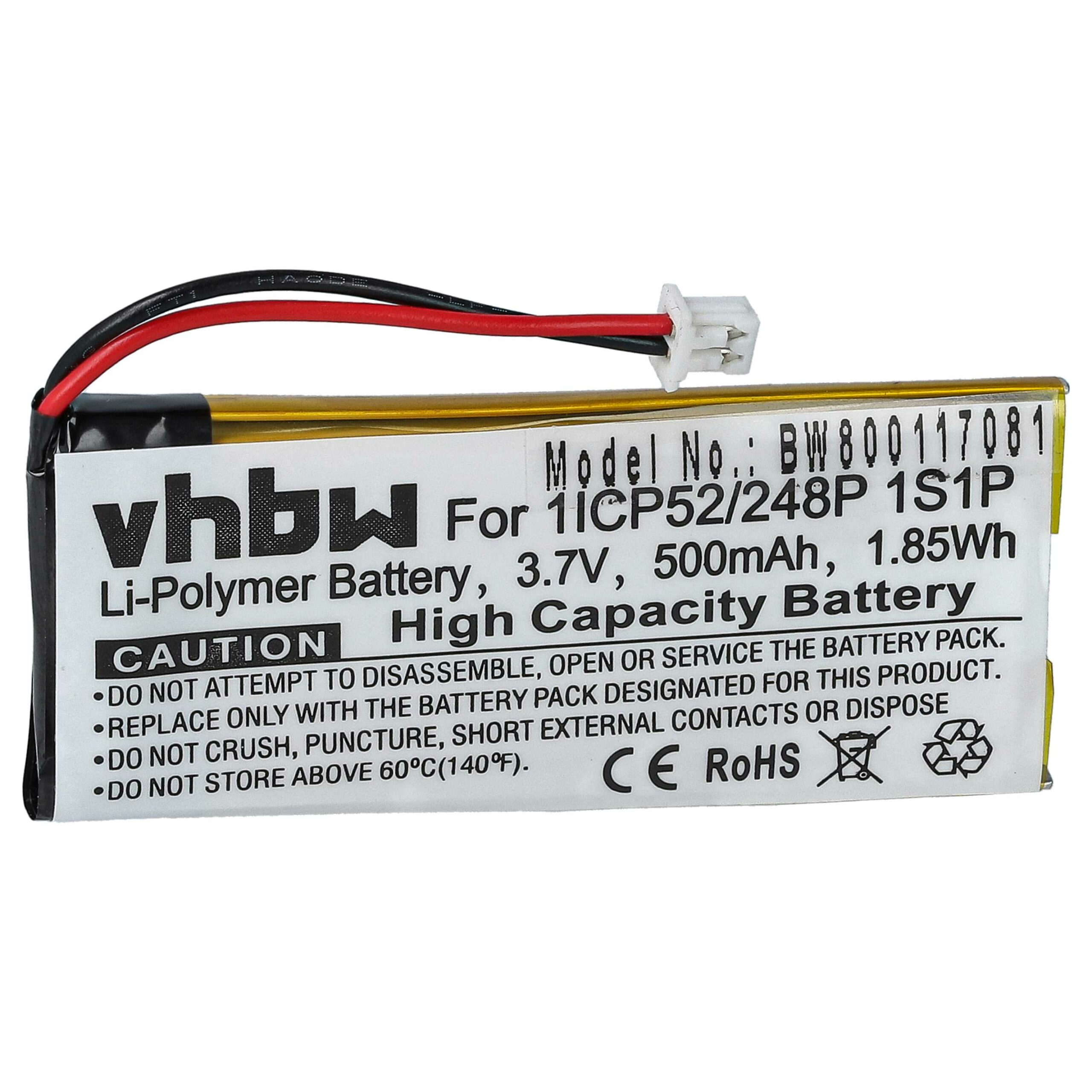 Bateria para Auriculares Wireless Sena 1ICP52/248P 1S1P - 500 mAh 3.7 V Li-Polymer vhbw