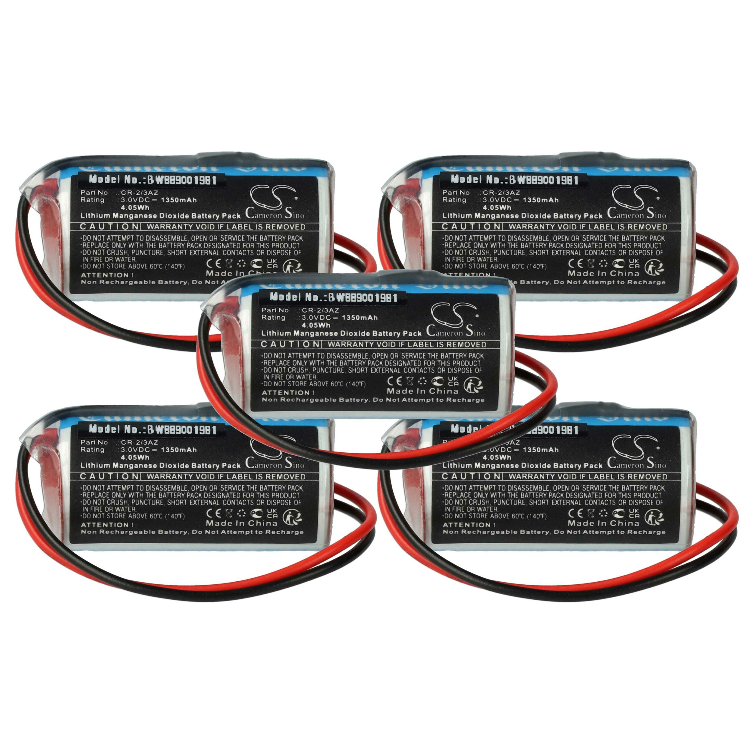 Pack 5x Bateria CR-2/3AZ para Verisure - 1350 mAh 3V vhbw