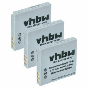 Pack 3x Bateria vhbw compatível Canon NB-4L - 600mAh, 3.6V, Li-Ion