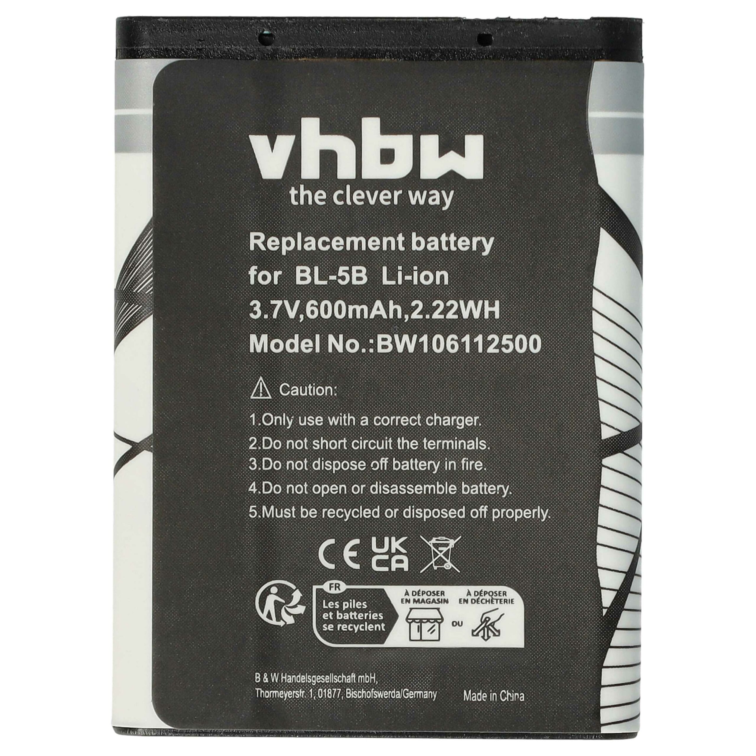 Bateria para Telemóvel vhbw - Compatível com Blu N5B80T - 600 mAh 3.7 V Li-Ion