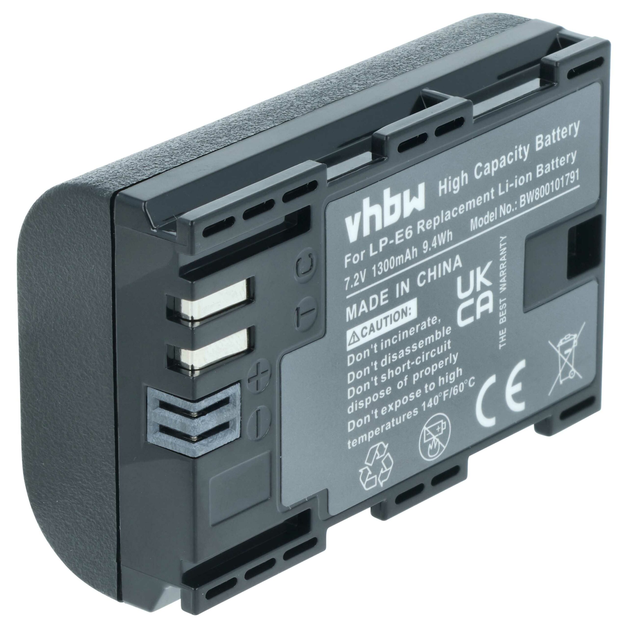 Bateria vhbw compatível com Canon LP-E6 - 1300mAh, 7.4V, Li-Ion com Chip Info