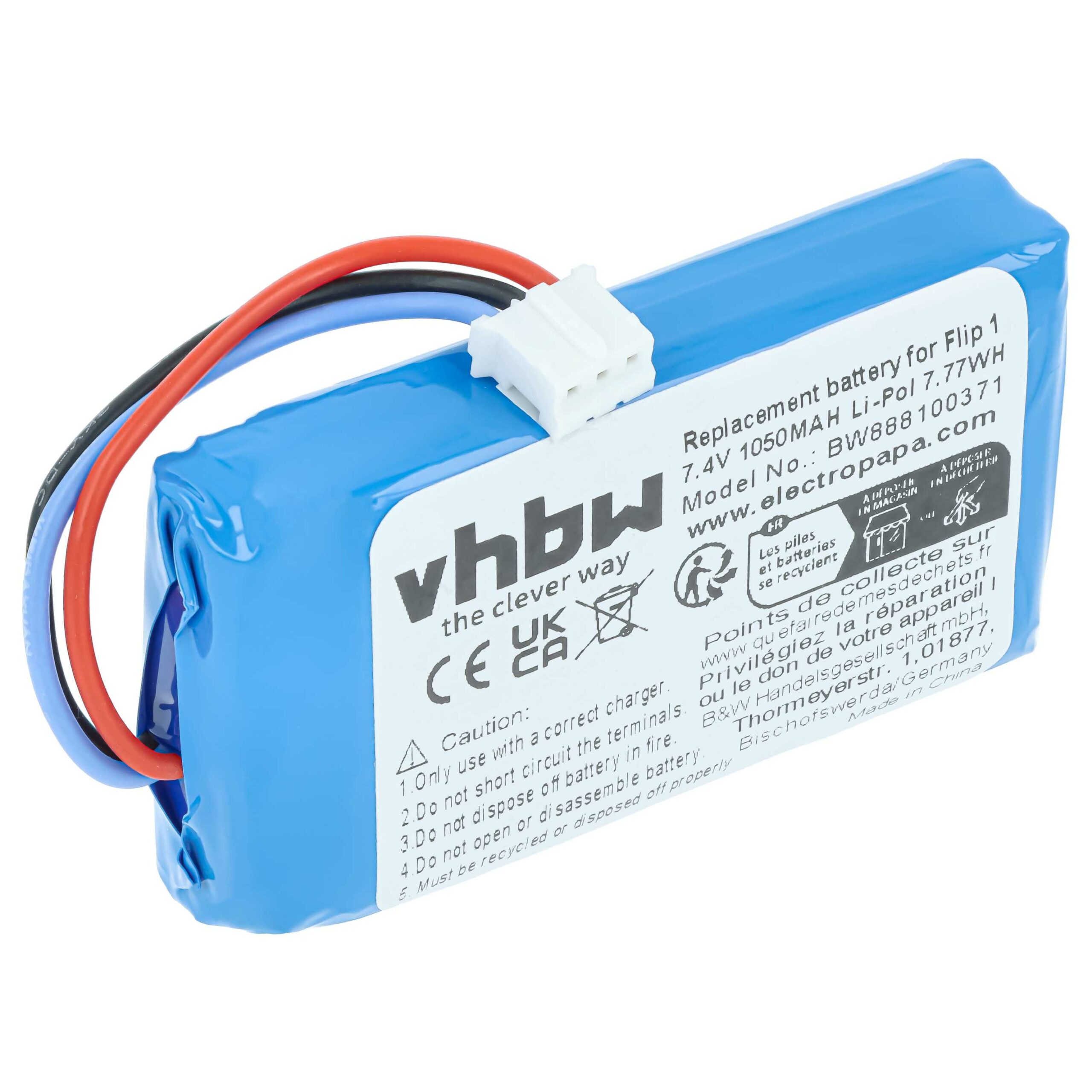 Bateria de substituição vhbw para JBL Flip / Flip 1 - Li-polímero 1050 mAh