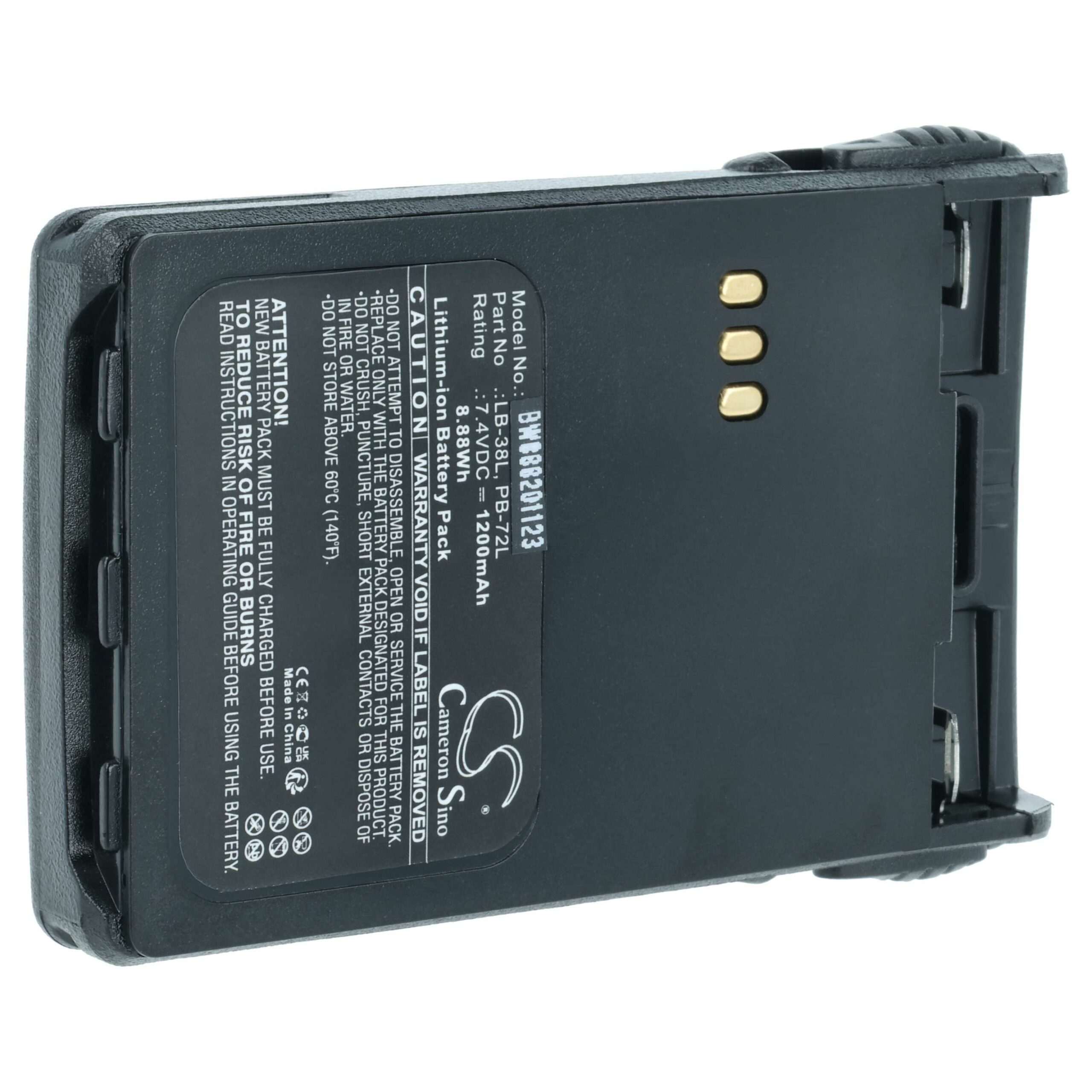 Bateria vhbw para Rádio Huntec PB200, PB-CT, LB-62L, PB-72L, LB-38L, PB400 - 1200 mAh 7.4V Li-Ion com Clip - Image 2