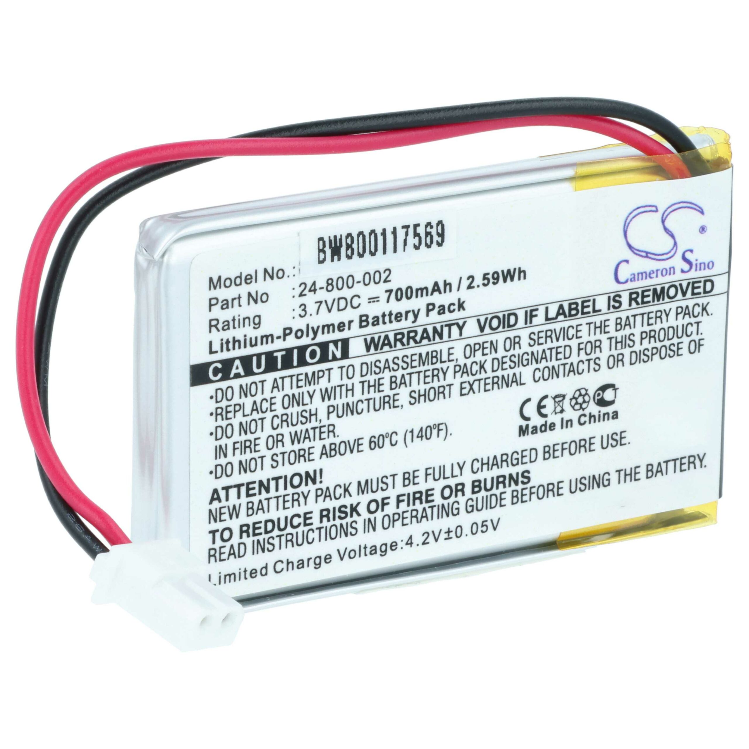 Bateria de Substituição para Lâmpada Solar LED vhbw - 700 mAh 3.7V Li-polímero