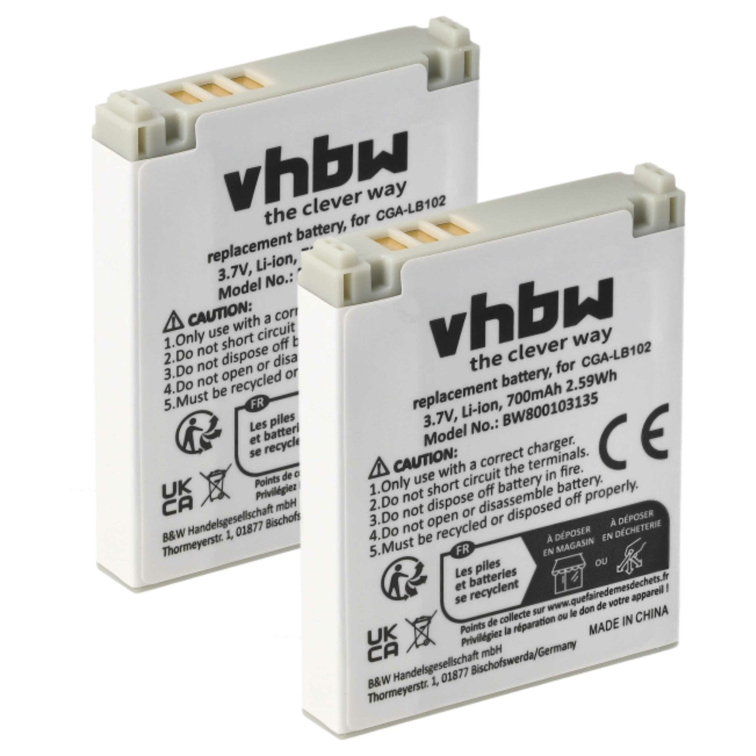2x Bateria vhbw CGA-LB102 para telefone fixo Panasonic - 700 mAh 3.7 V Li-Ion