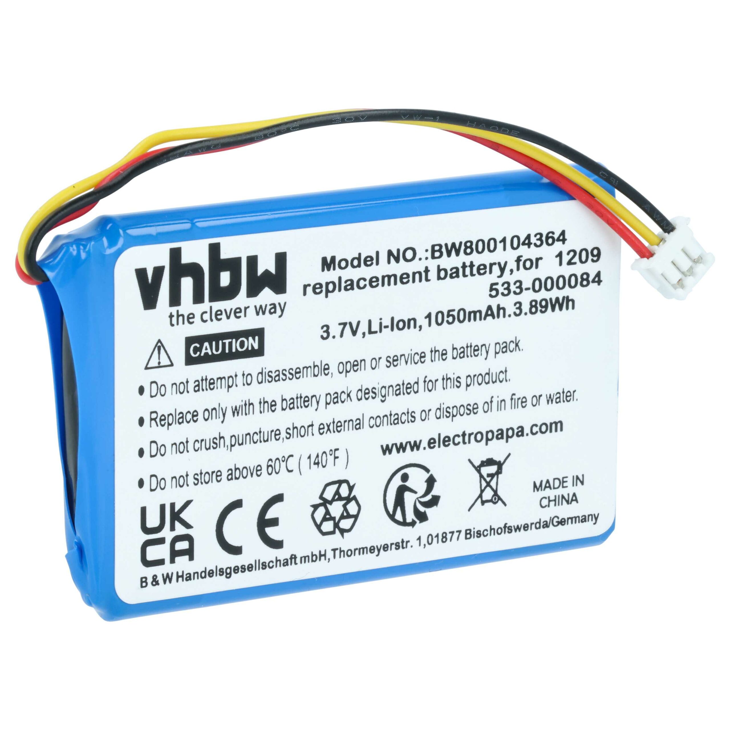 Bateria de Substituição vhbw para Comando Logitech 1209, 533-000084 - 1050 mAh 3.7 V Li-Ion