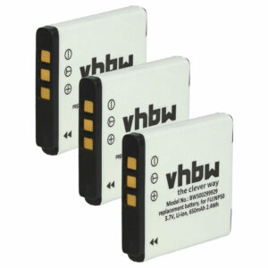 Pack 3x Bateria vhbw NP-50 para Fujifilm e Kodak - 650mAh, 3.6V, Li-Ion
