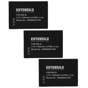Pack 3x Bateria EXTENSILO NB-5L para Canon - 1100mAh, 3.7V, Li-Ion