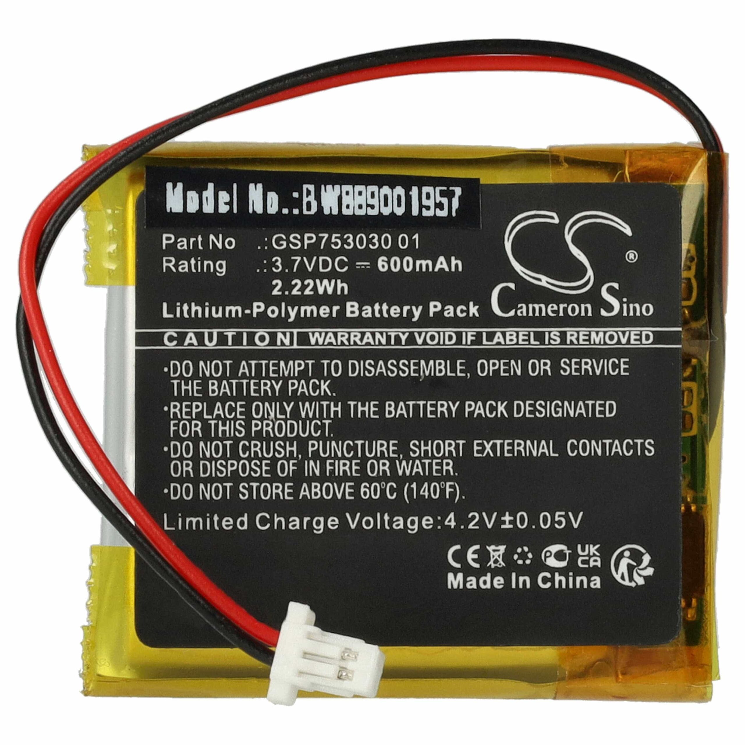 Bateria de substituição para auscultadores JBL GSP753030 01 - 600 mAh 3.7 V Li-polímero