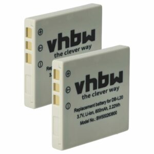 2x Bateria compatível Sanyo DB-L20, DB-L20A, DB-L20AEX - 600mAh, 3.7V, Li-Ion