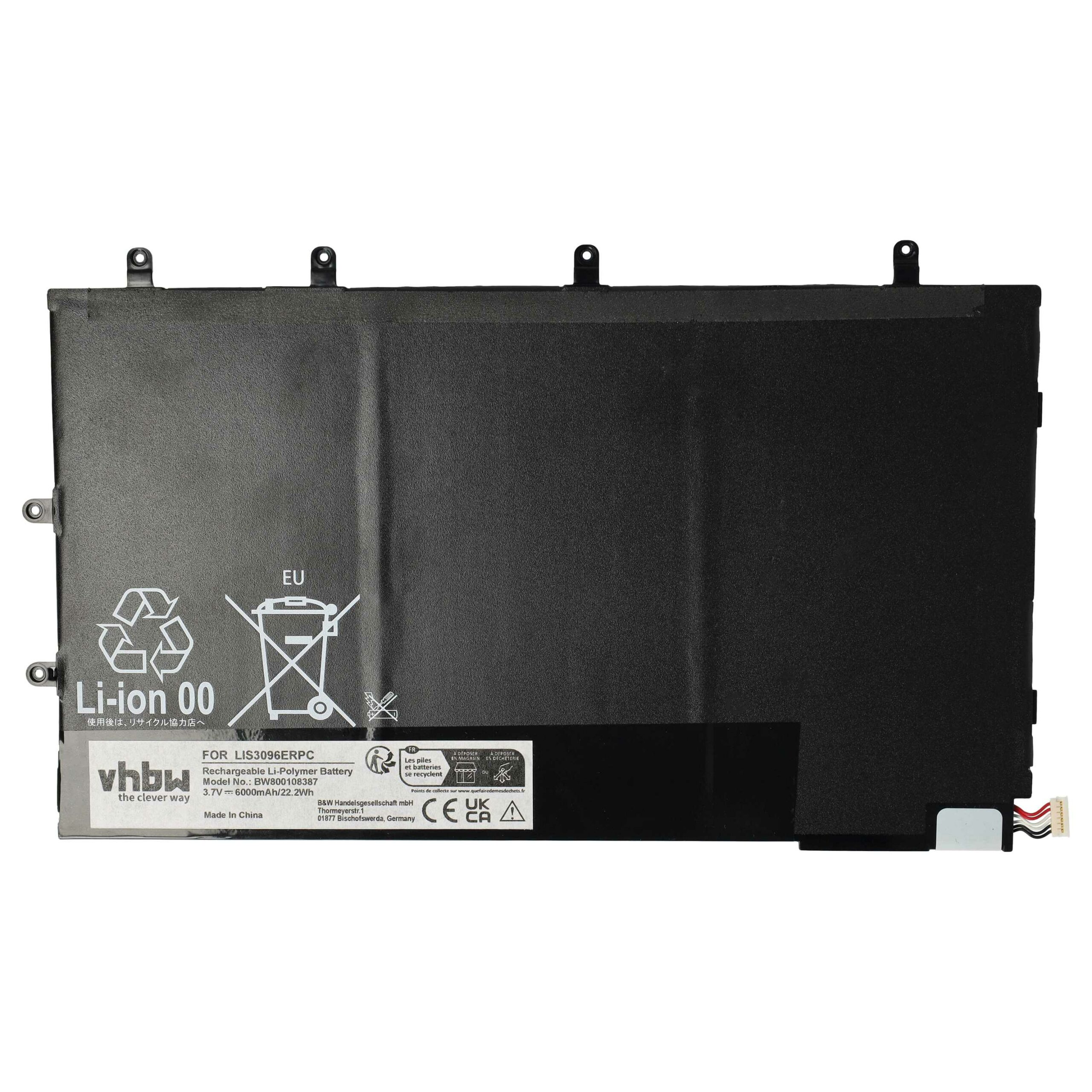 Bateria vhbw para Tablet Sony LIS3096ERPC - 6000 mAh 3.7 V Li-polymer