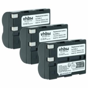 3x Bateria compatível com Nikon EN-EL3, EN-EL3a - 1000mAh, 7.2V, Li-Ion