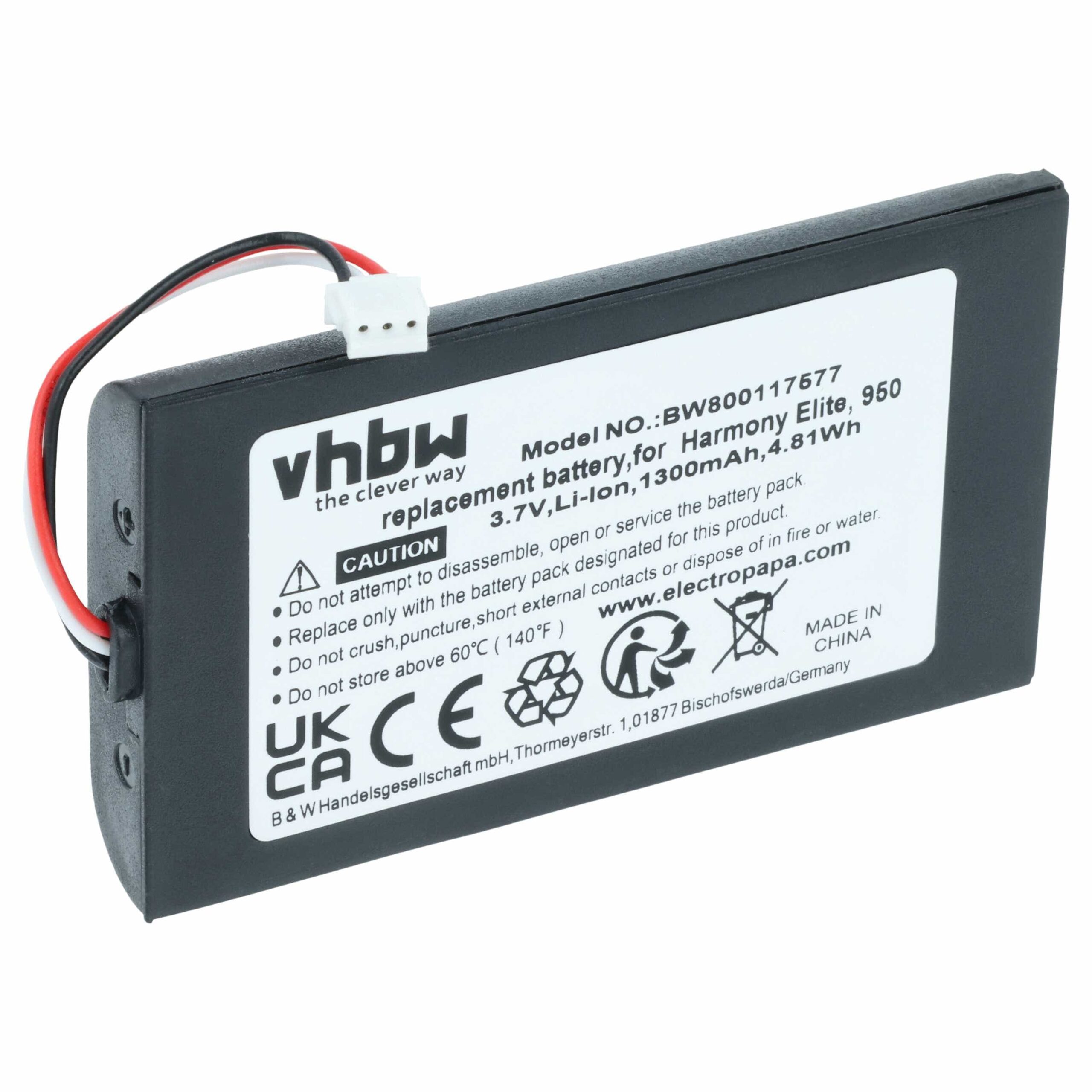 Bateria de Substituição vhbw para Telecomando Logitech 623158, 533-000128 - 1300 mAh 3.7 V Li-Ion