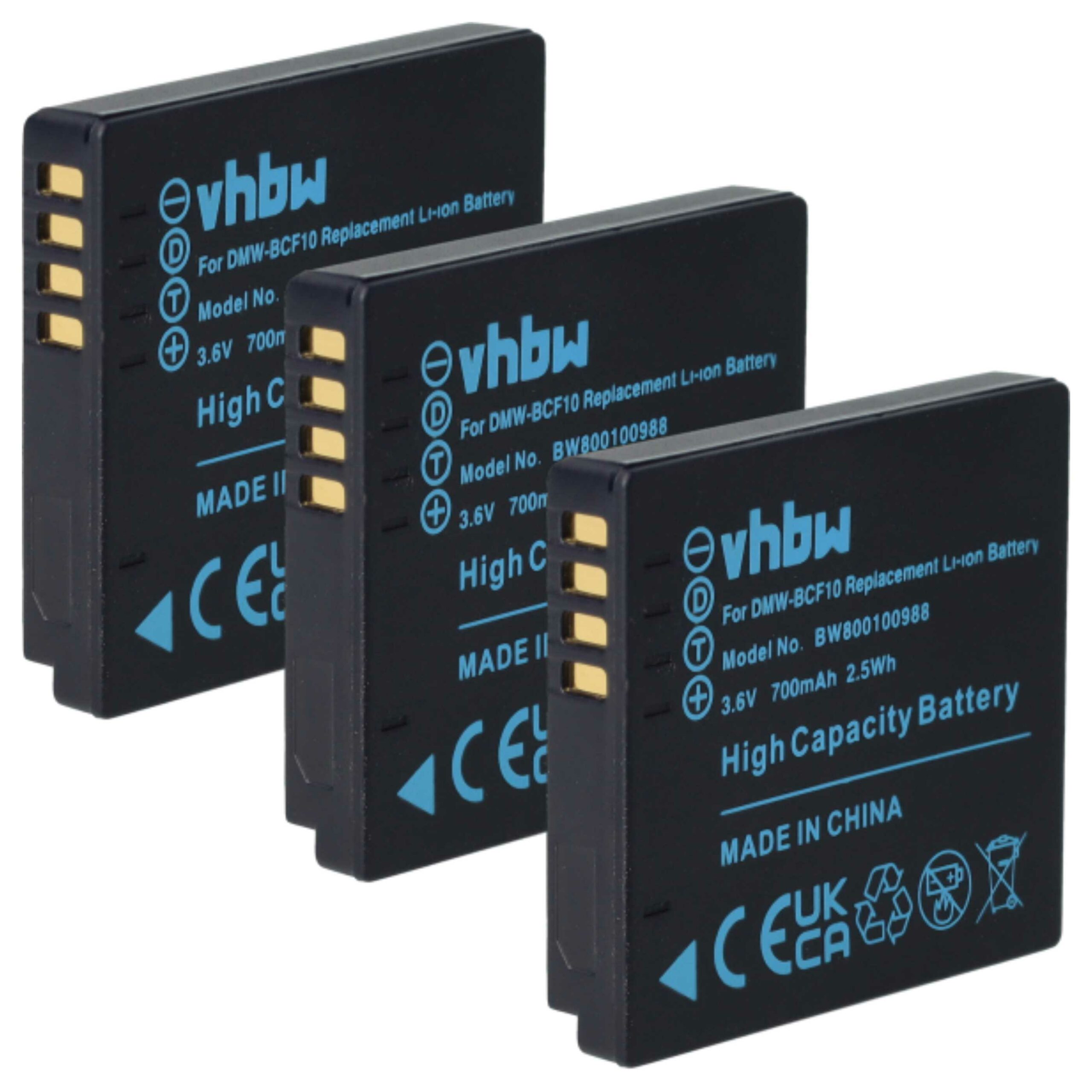 Pack 3x Bateria vhbw DMW-BCF10E / DMW-BCF10 1000mAh 3.6V Li-Ion para Panasonic