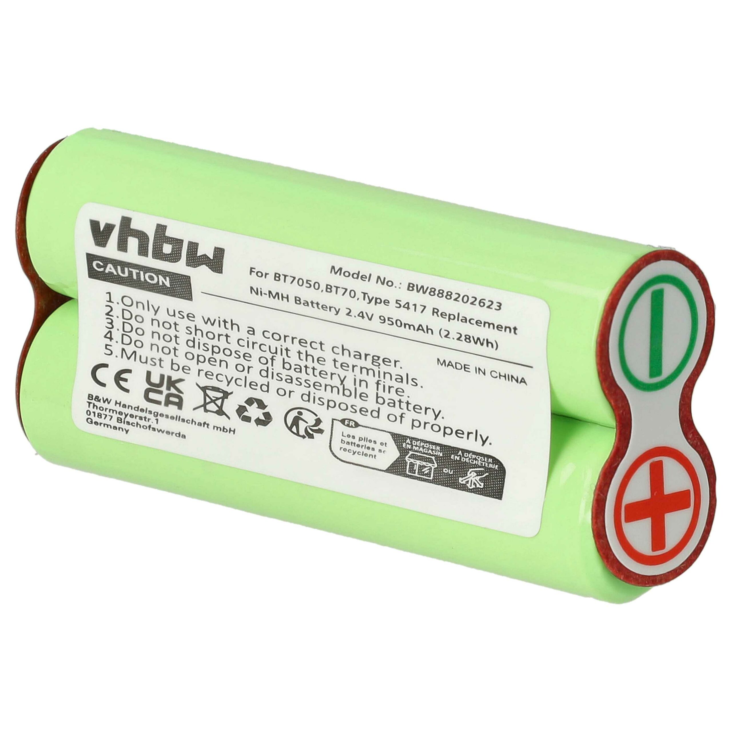 Bateria de substituição para Braun Type 5417 - 950 mAh 2.4 V NiMH vhbw