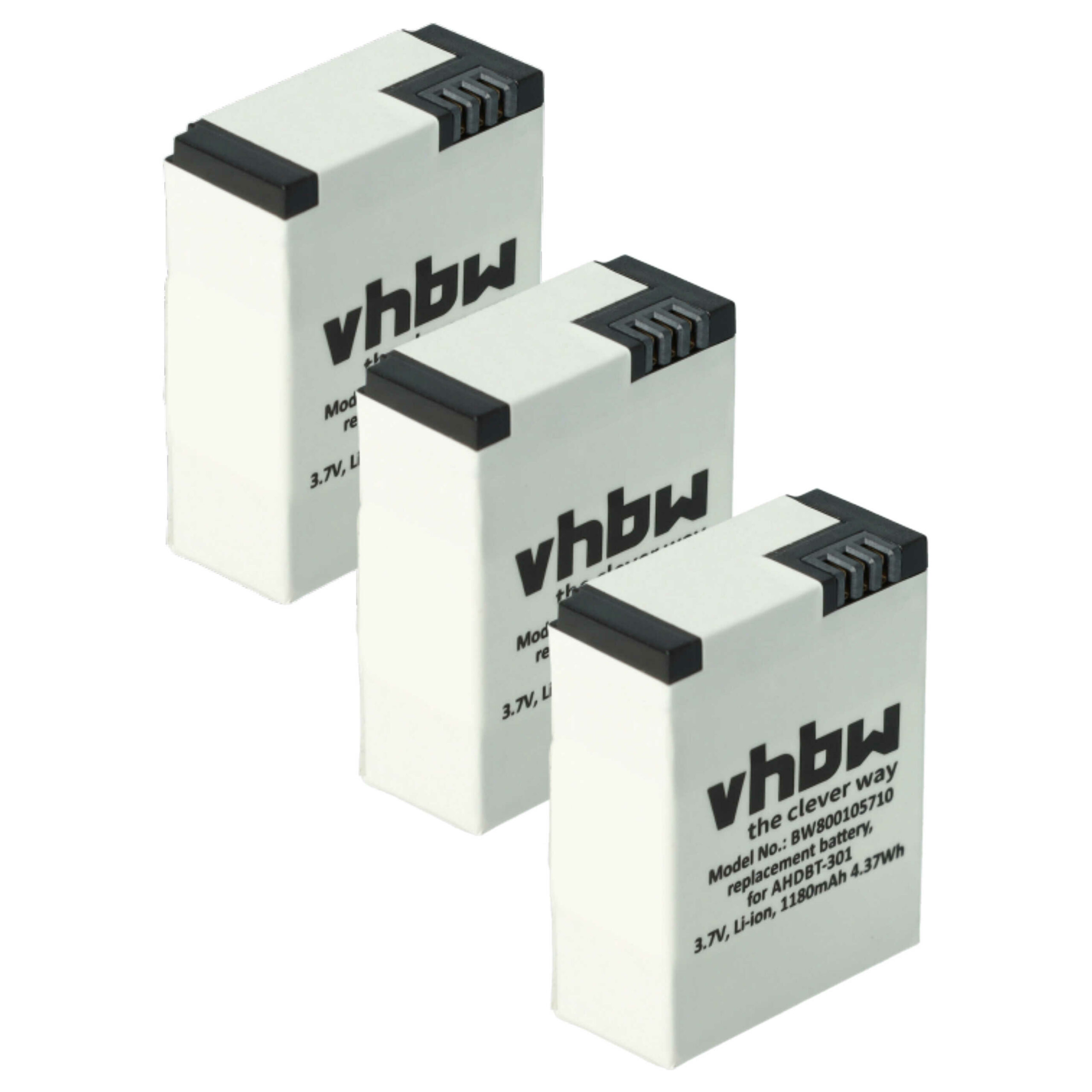 Bateria vhbw 3x para GoPro - 1180 mAh 3.7 V Li-polymer
