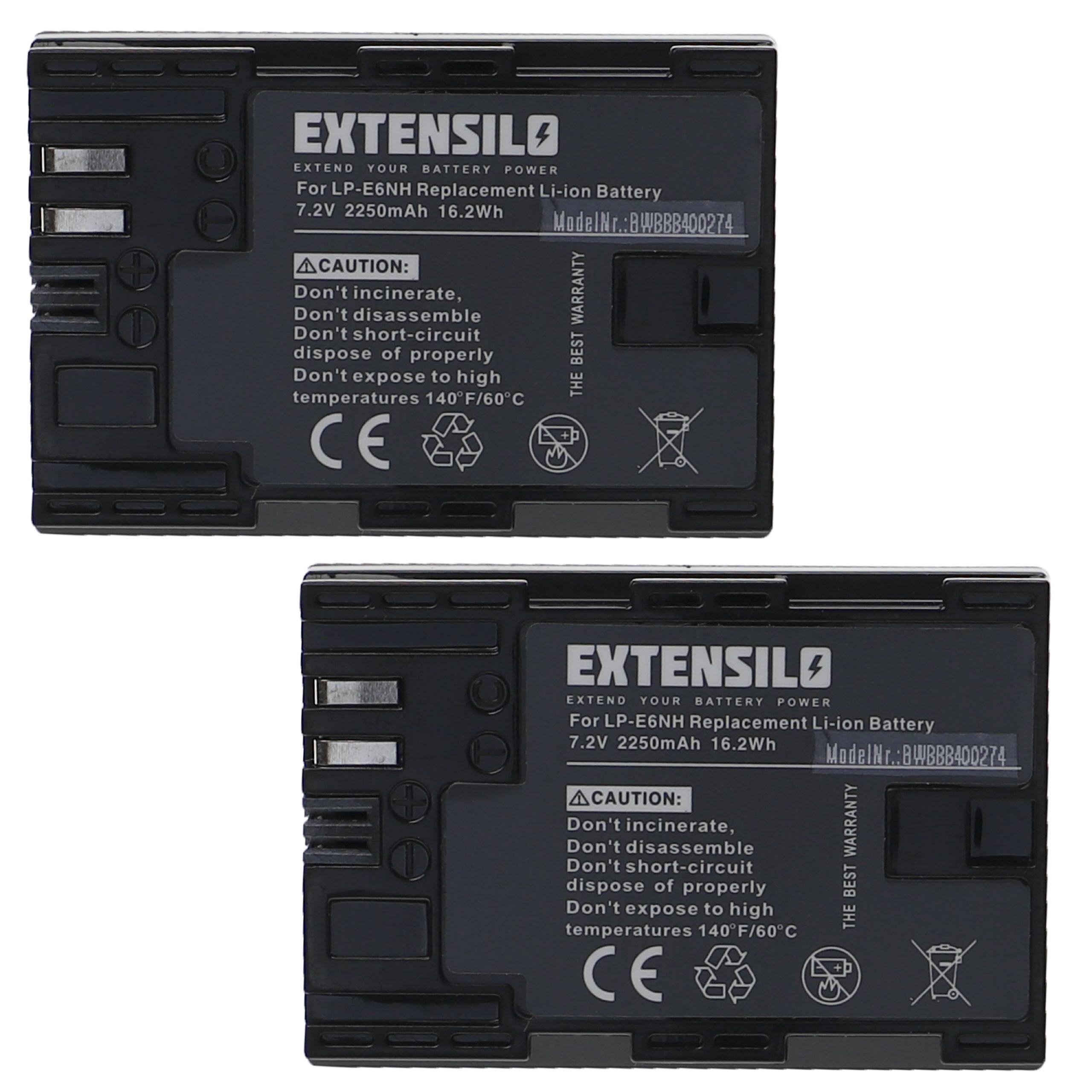 2x Bateria EXTENSILO compatível Canon LP-E6, LP-E6NH - 2250mAh, 7.2V, Li-Ion - Image 3