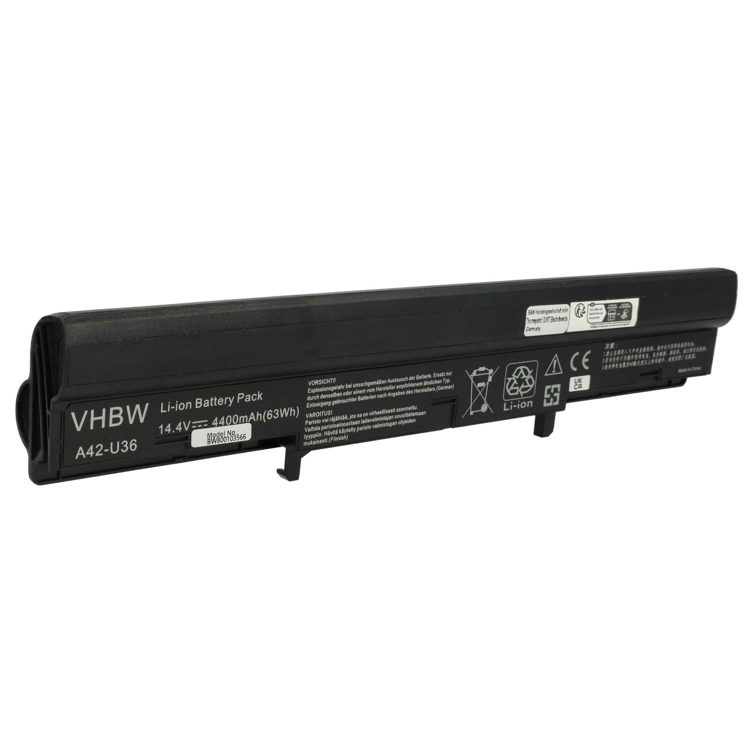 Bateria vhbw para Asus A41-U36, A42-U36 - 4400 mAh 14.8 V Li-Ion