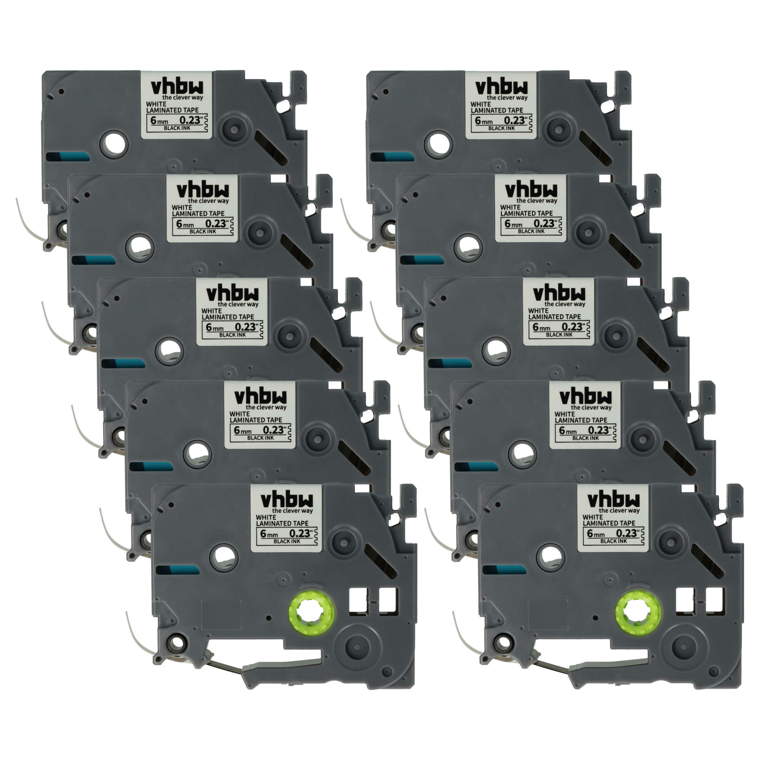10x Fita de Etiquetas Compatível Brother TZ-211, TZE-211 - 6 mm Preto sobre Branco