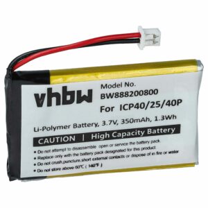 Bateria vhbw para auscultador sem fios Sena ICP40/25/40P - 350 mAh 3.7 V Li-polímero