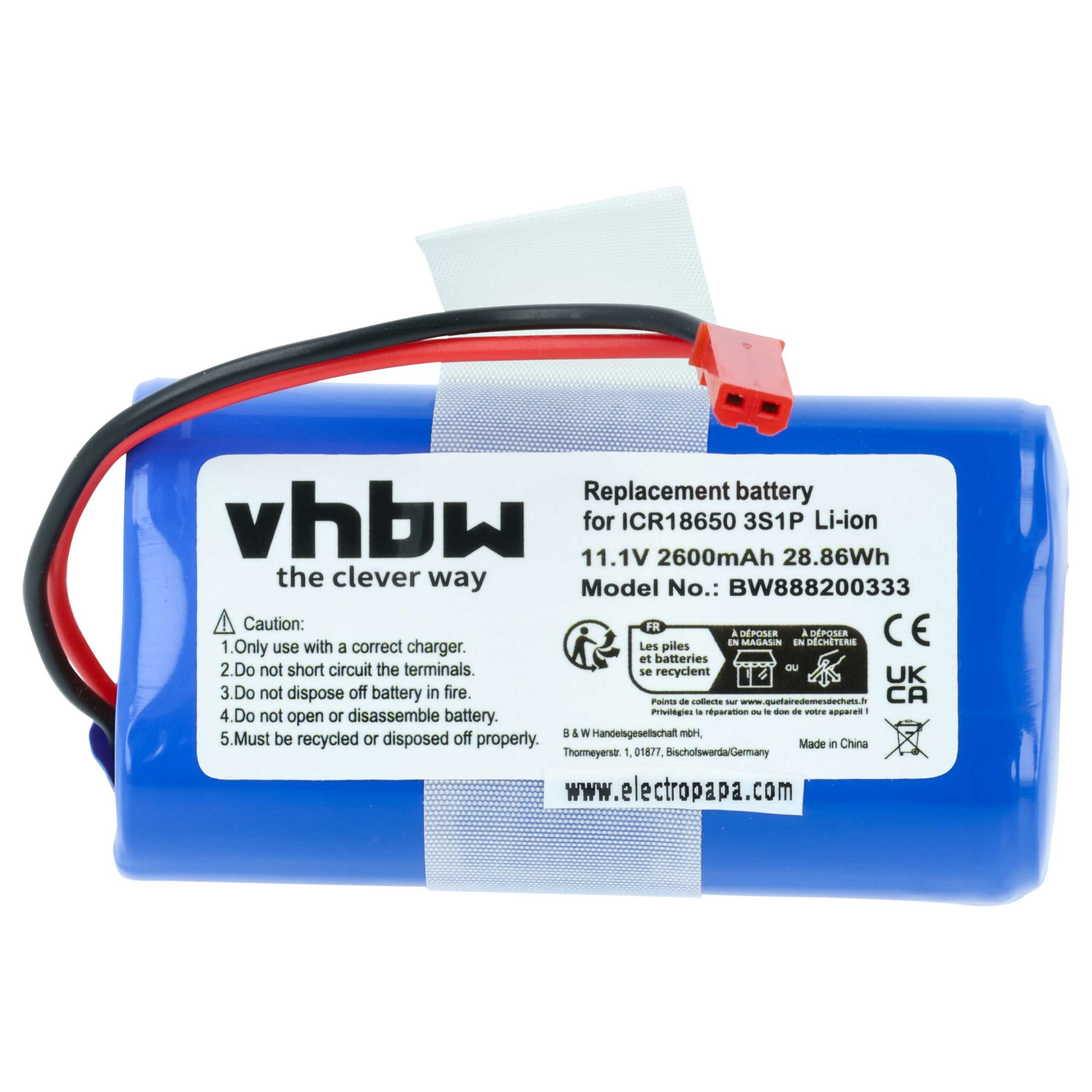 Bateria vhbw para iLife, Electropan V3s e similares - 2600mAh, 11.1V, Li-Ion - Image 3