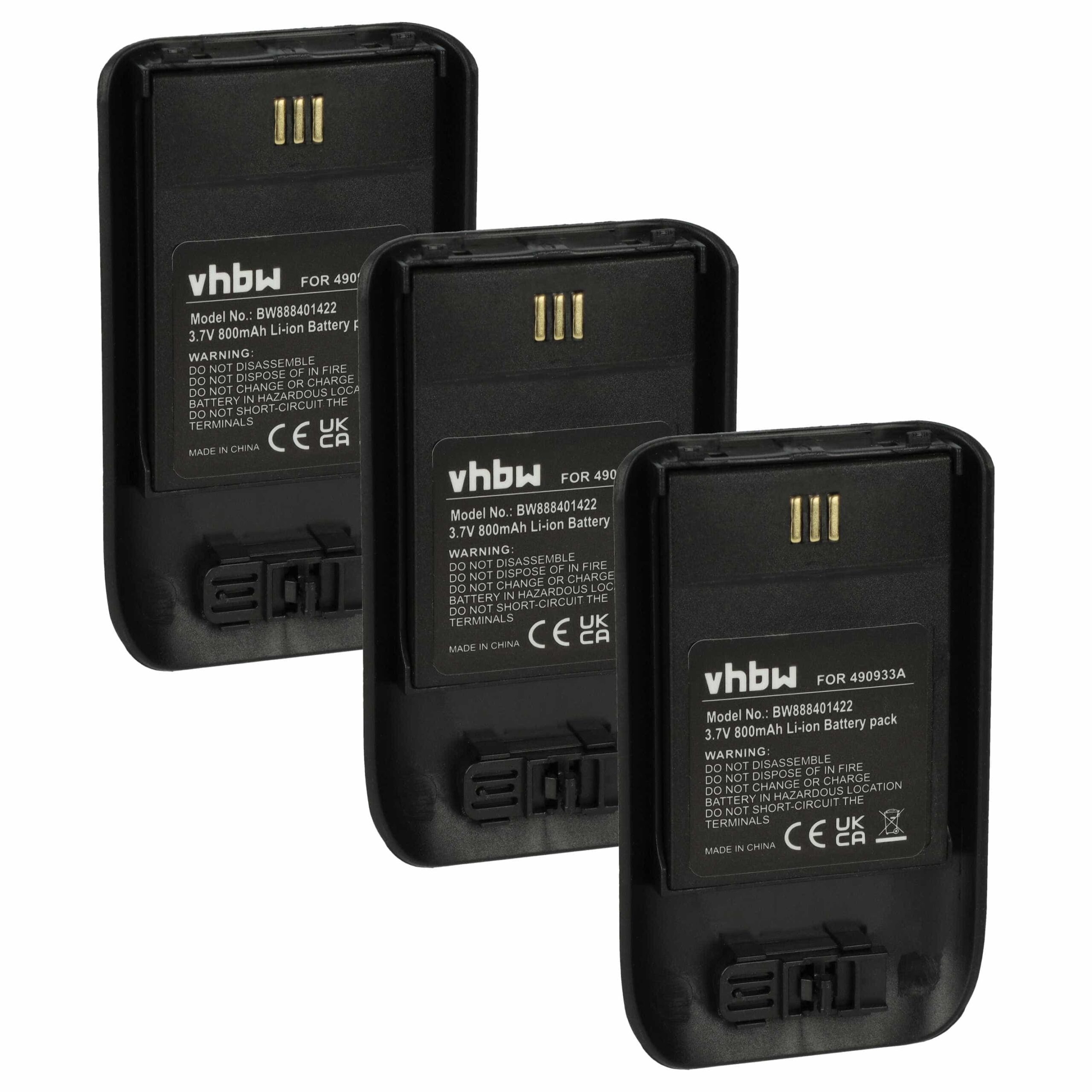 3 Baterias vhbw para telefone DECT Innovaphone/Mitel/Ascom - 800 mAh 3.7 V Li-Ion (substitui 490933A, 660497)