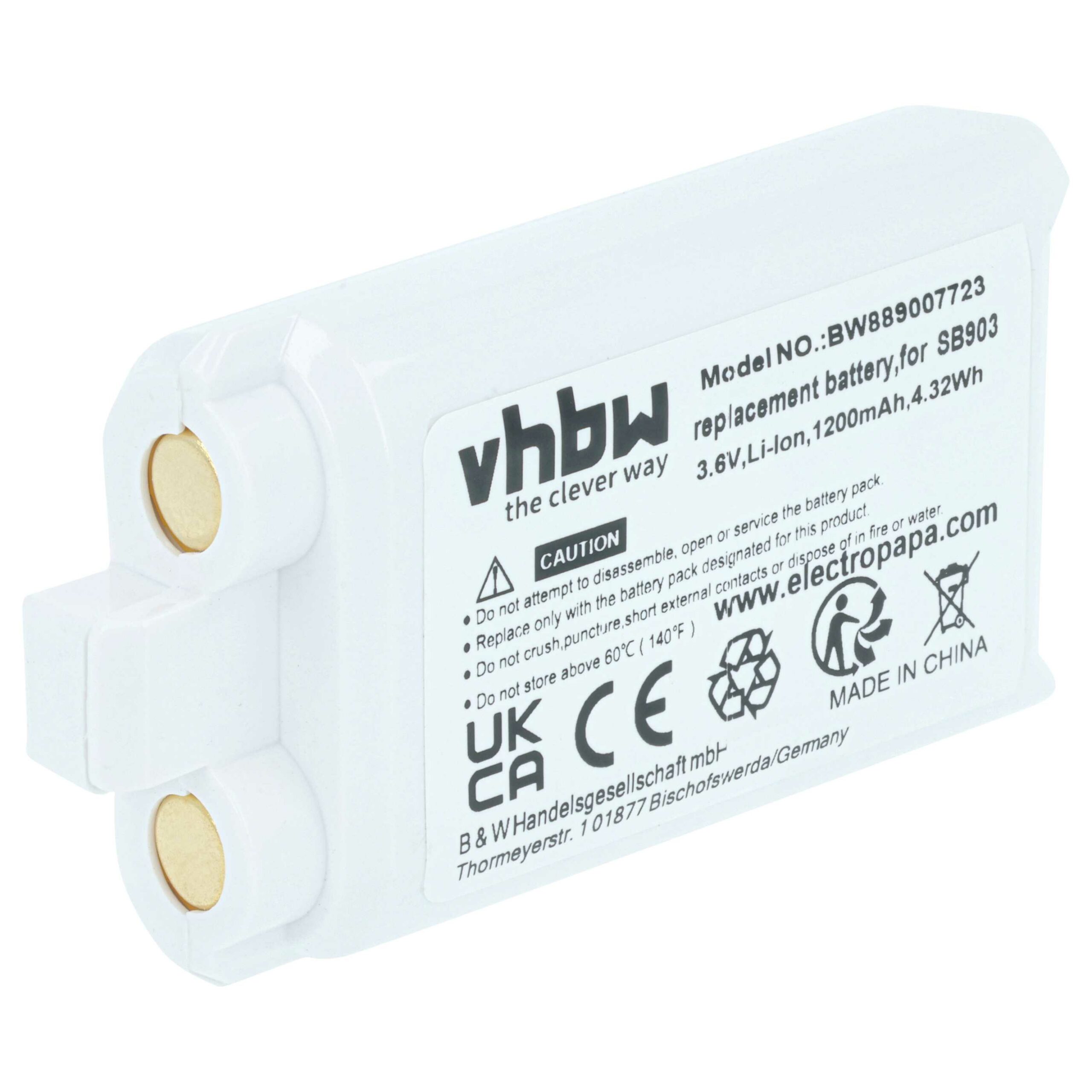 Bateria Compatível Shure SB903 - 1200 mAh 3.7 V Li-Ion vhbw