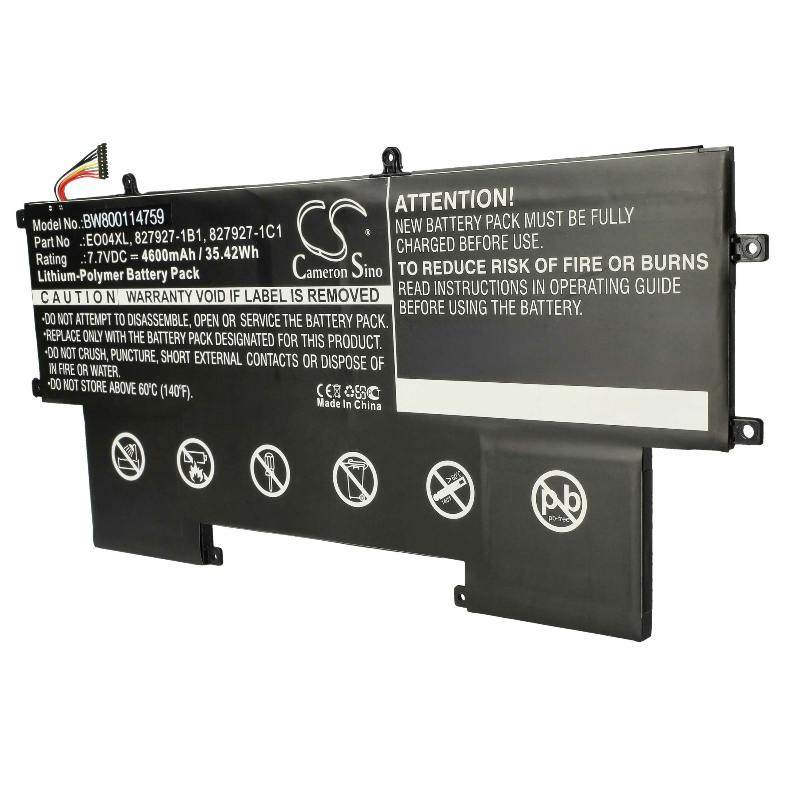 Bateria vhbw para Portátil HP - Compatível com HP 827927-1C1, 828226-005, 827927-1B1, E004XL - 4600 mAh 7.7 V Li-polímero