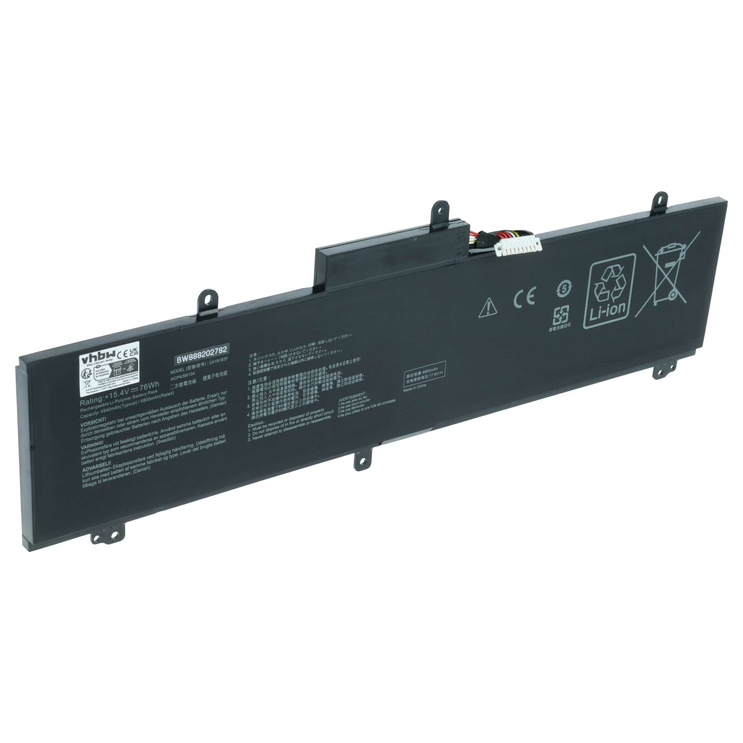 Bateria para Notebook Asus Compatível com C41N1837, 0B200-03380100 - 4800 mAh 15.4 V Li-polímero vhbw