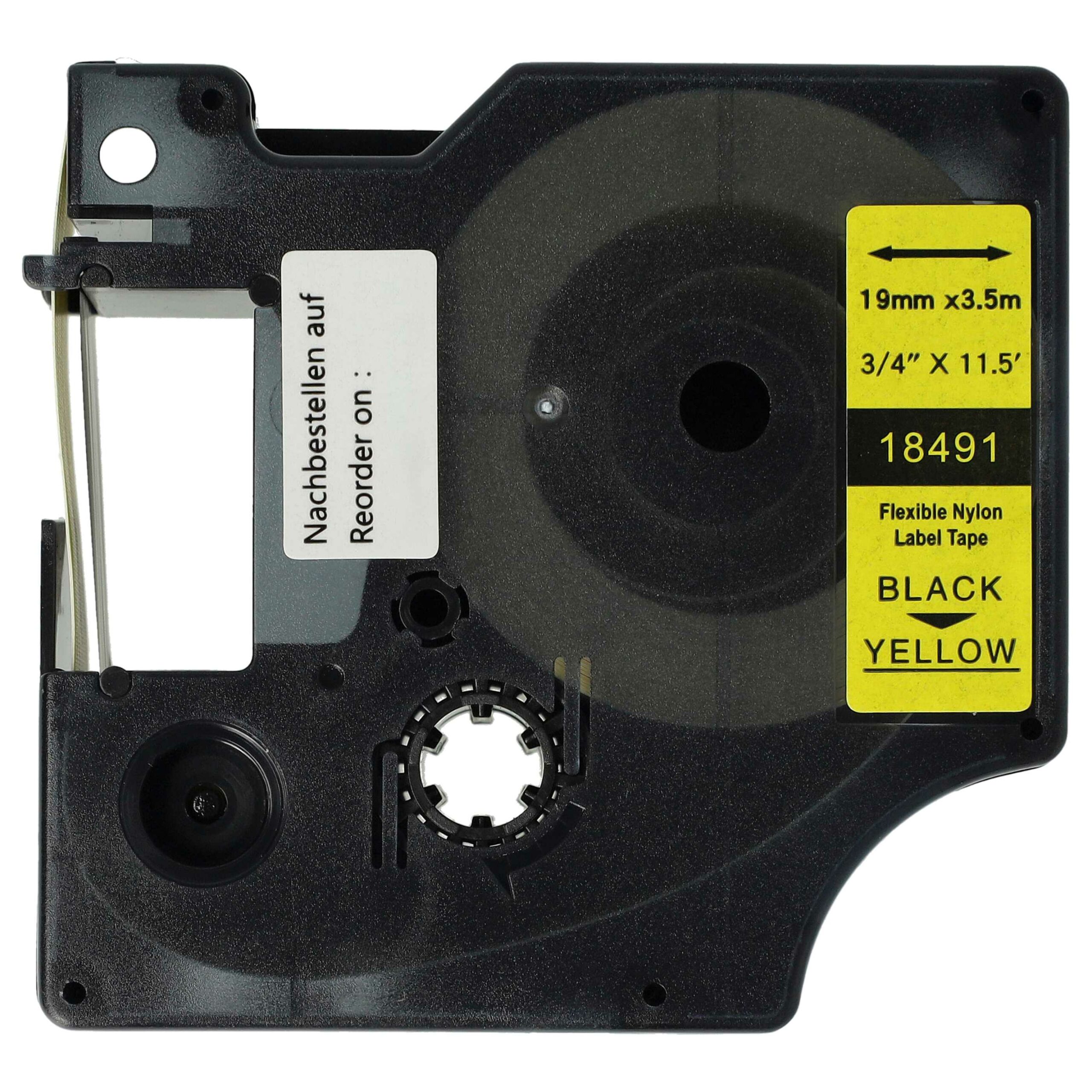 Fita de etiquetas compatível com Dymo 18491 - 19 mm Preto sobre Amarelo, Nylon vhbw - Image 3