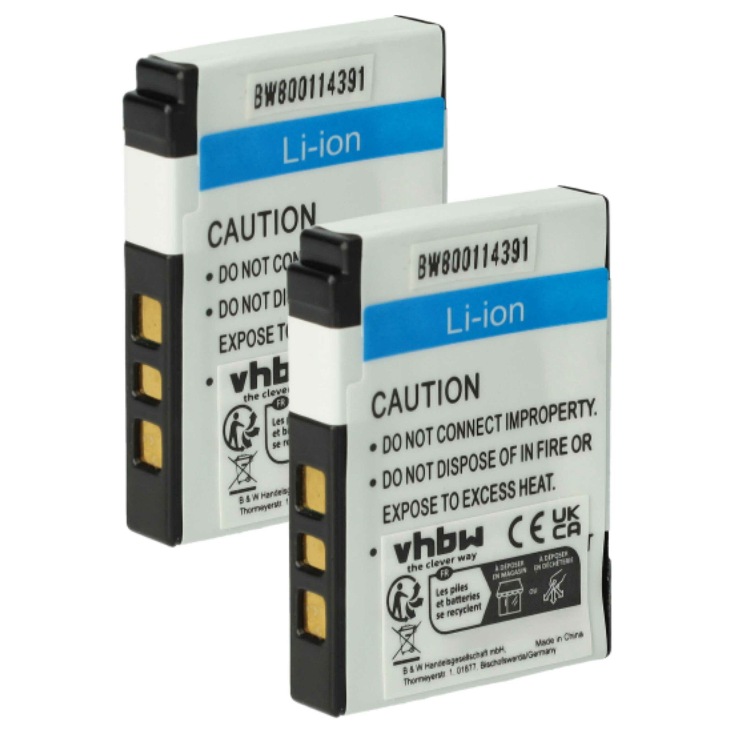 2x Bateria vhbw compatível com Kodak Klic-7002 - 460mAh, 3.6V, Li-Ion