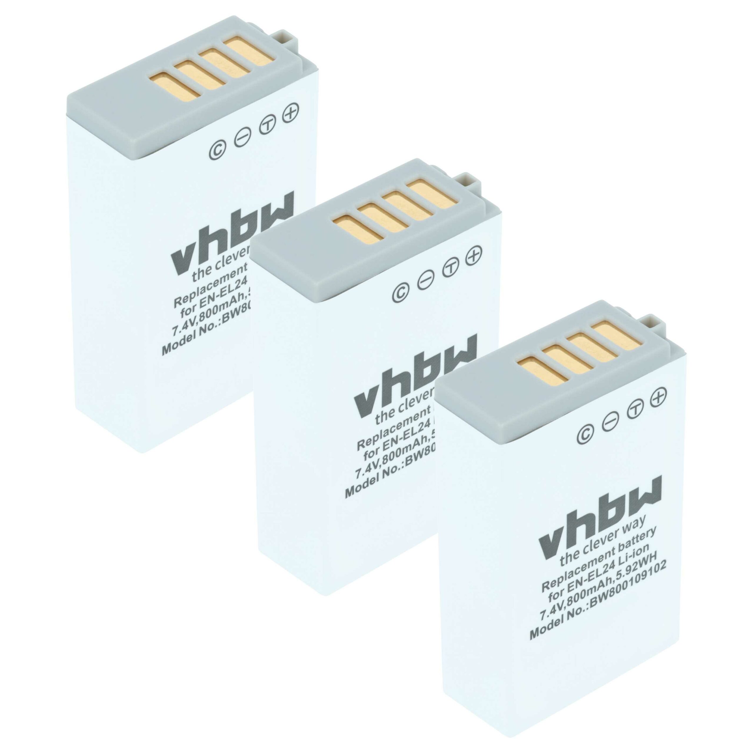 3x Bateria vhbw compatível com Nikon EN-EL24 - 800mAh, 7.2V, Li-Ion