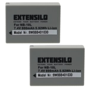 2x Bateria EXTENSILO NB-10L para Canon - 800mAh, 7.4V, Li-Ion