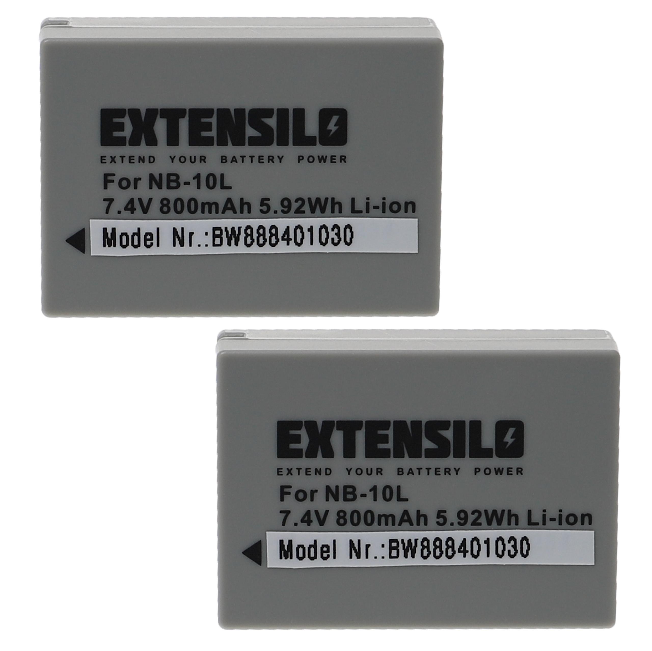2x Bateria EXTENSILO NB-10L para Canon - 800mAh, 7.4V, Li-Ion
