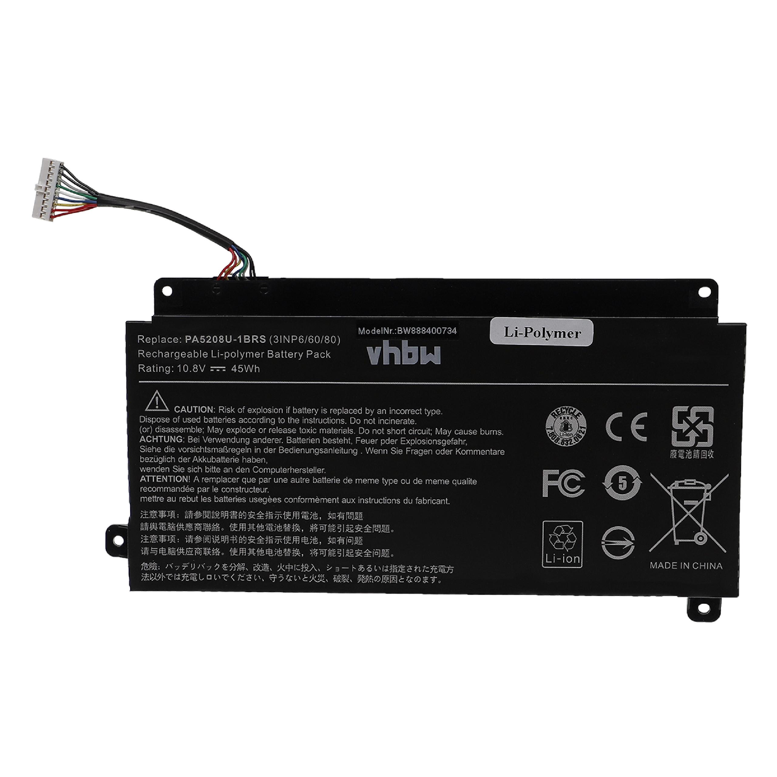 Bateria vhbw para Toshiba - Substitui P000645710, PA5208U-1BRS, P000619700 - 4166 mAh 10.8 V Li-polímero