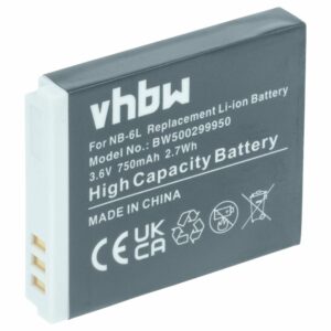 Bateria vhbw compatível com Canon NB-6L / NB-6LH - 750mAh, 3.6V, Li-Ion