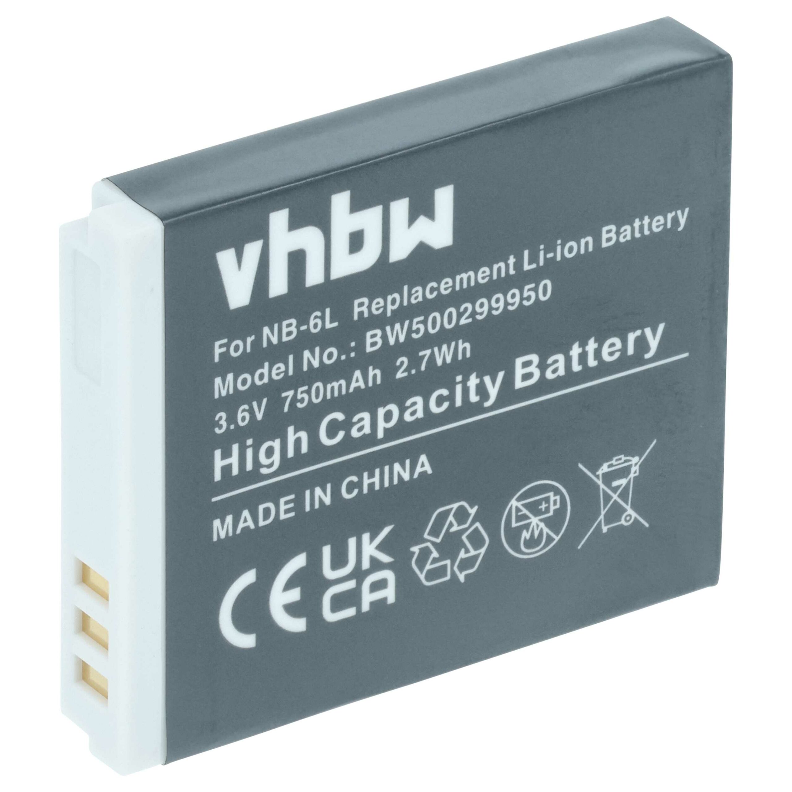 Bateria vhbw compatível com Canon NB-6L / NB-6LH - 750mAh, 3.6V, Li-Ion