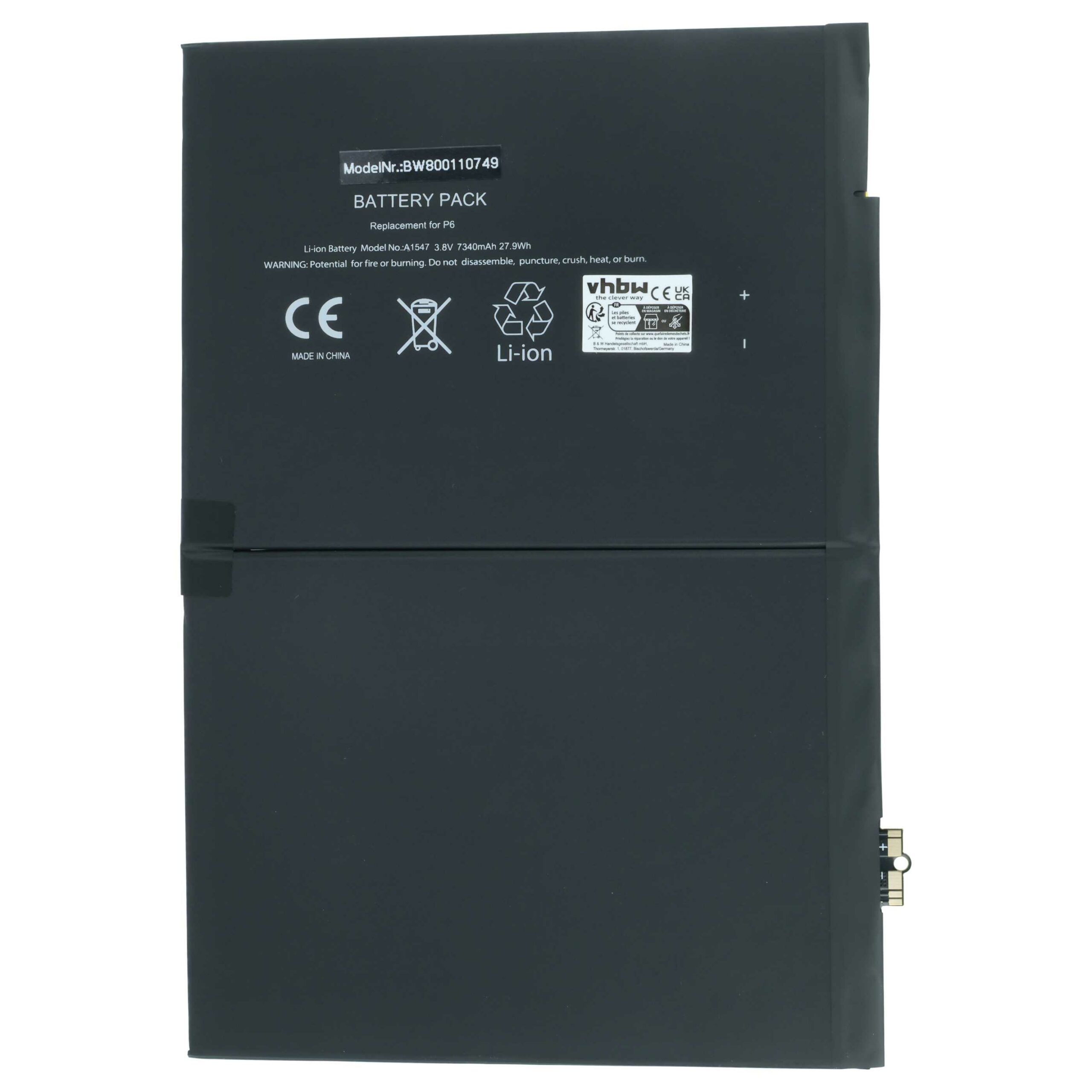 Bateria vhbw para Apple iPad - 7340 mAh 3.76V Li-Ion (A1567, A1547) - Image 3