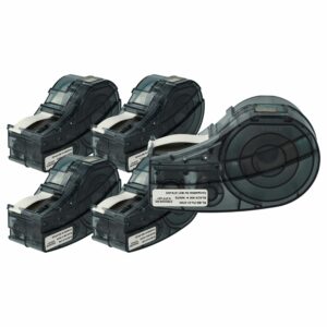 5x Fita de Etiquetas compatível com Brady M21-375-423 - 9,53 mm Preto sobre Branco