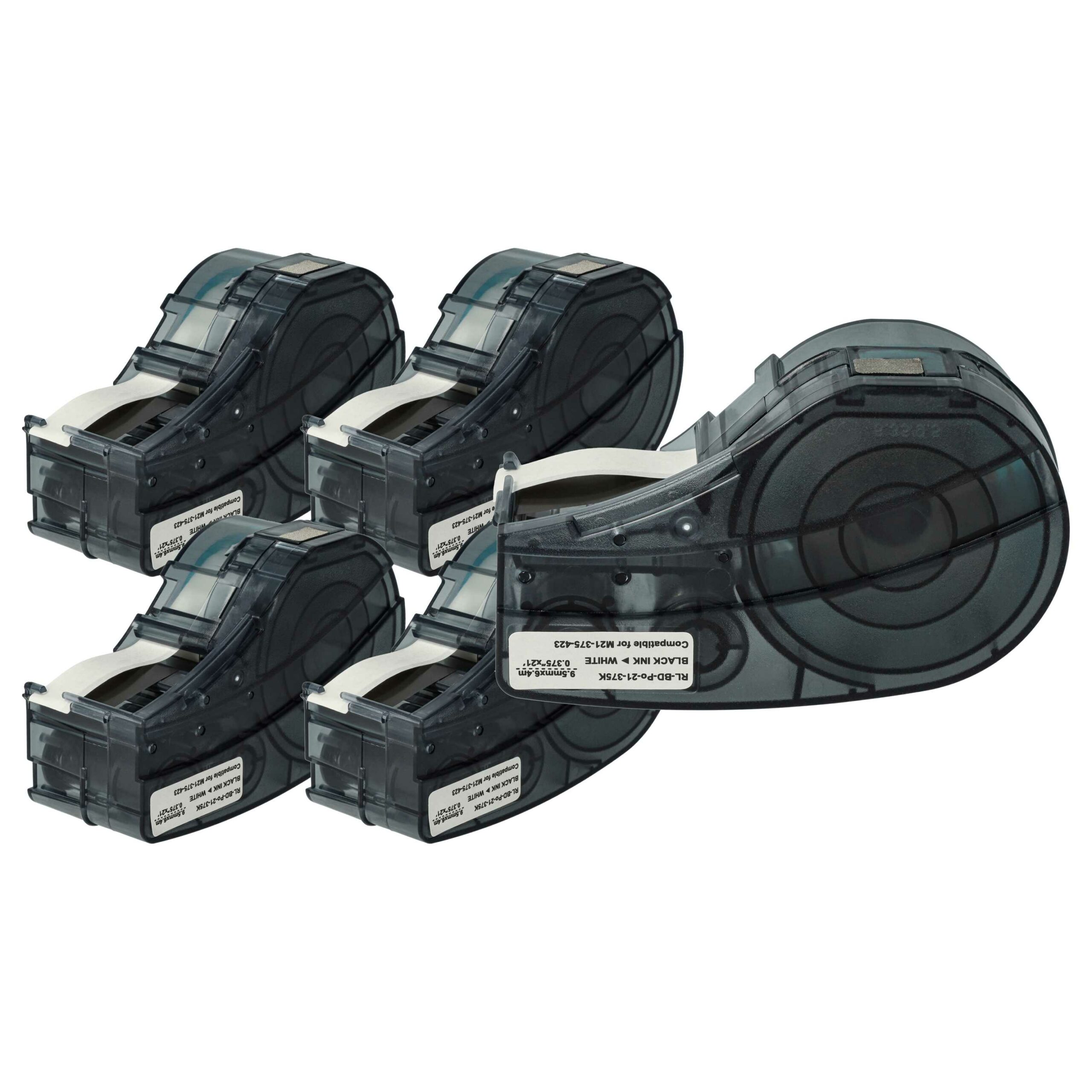 5x Fita de Etiquetas compatível com Brady M21-375-423 - 9,53 mm Preto sobre Branco