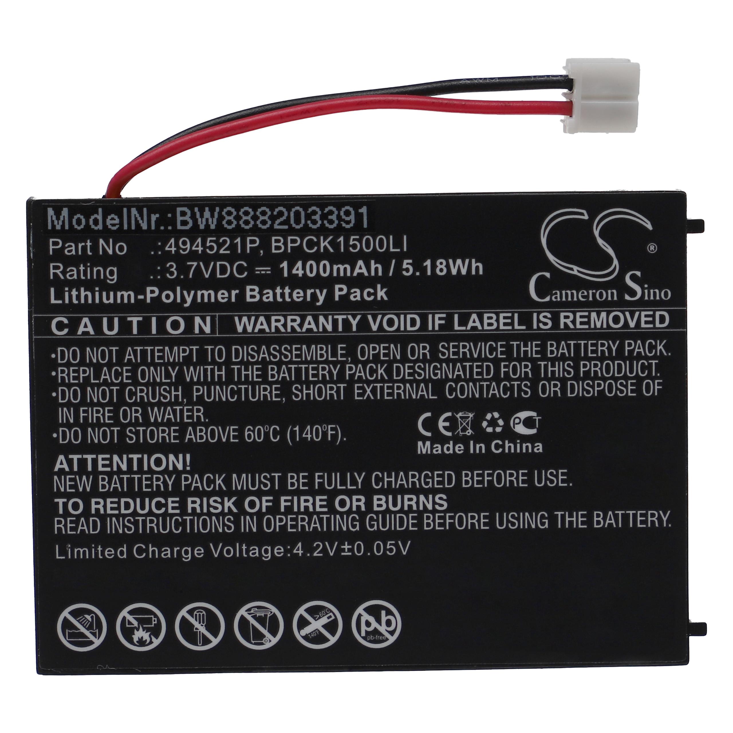 Bateria de Substituição vhbw para Monitor de Bebé Audioline 494521P, BPCK1500LI, 494251P - 1400 mAh 3.7 V Li-polímero