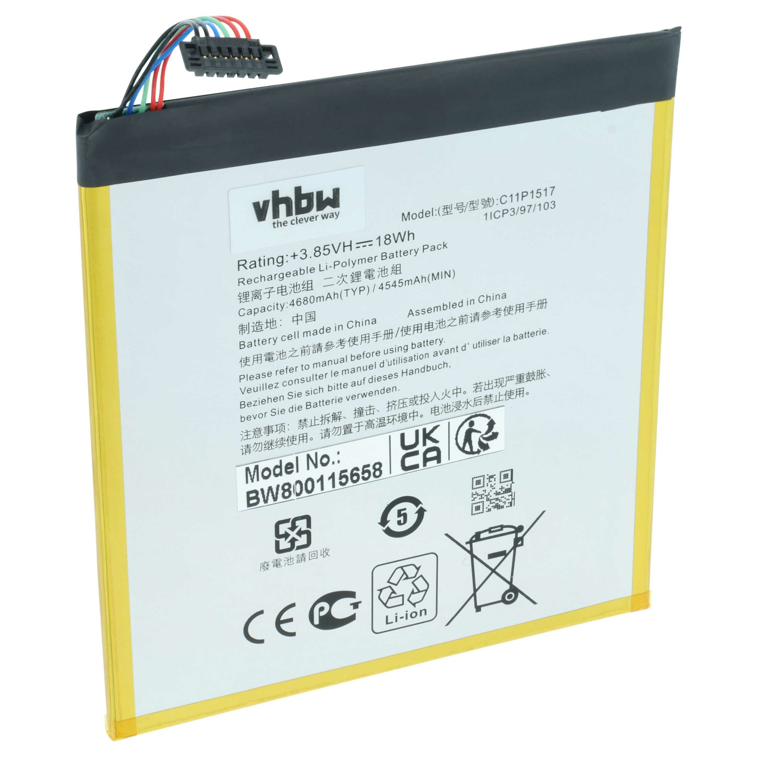 Bateria vhbw para Tablet Asus C11P1517 - 4650 mAh 3.85V Li-polímero